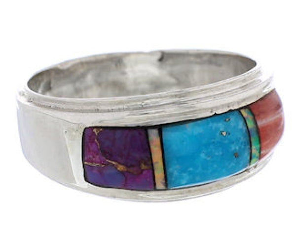 Silver And Multicolor Inlay Southwestern Ring Size 8-1/4 UX36128